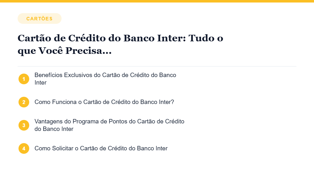Resumo visual com os principais tópicos do artigo Cartão de Crédito do Banco Inter: Tudo o que Você Precisa Saber