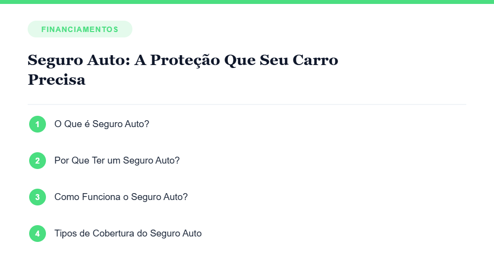 Resumo visual com os principais tópicos do artigo sobre seguro auto Resumo visual com os principais tópicos do artigo sobre seguro auto